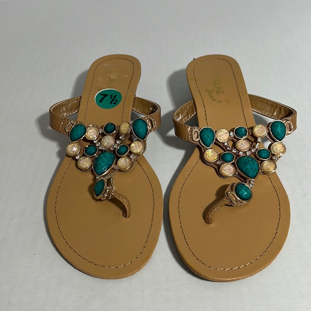 MADELINE STUART || Casey Green Rhinestone Sandals. Sz. 7.5